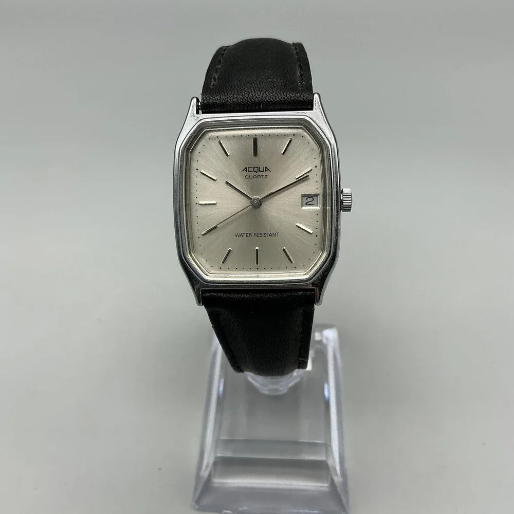 Acqua Womens Watch 28mm Silver Tone Date Octagon Leather Band New Battery
